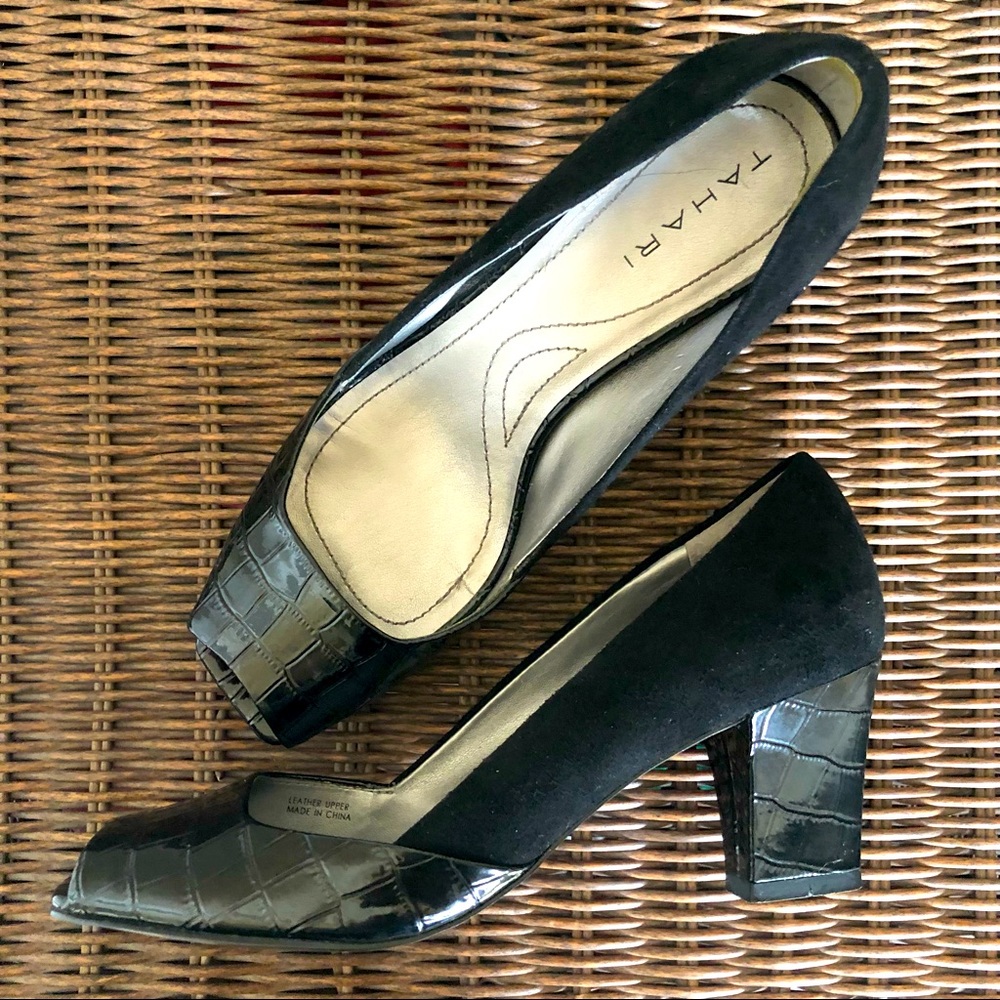 **NOT AVAILABLE!** Tahari Lindsey Heels - Black Croc & Suede W6.5